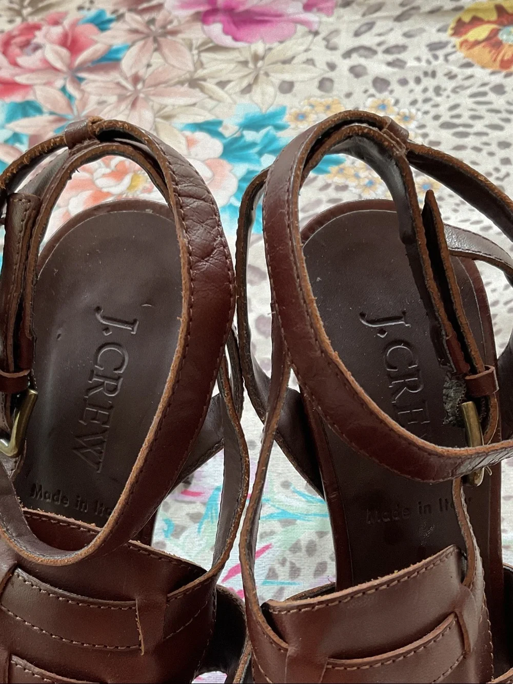 J. Crew Brown Leather Strappy Heeled Sandals